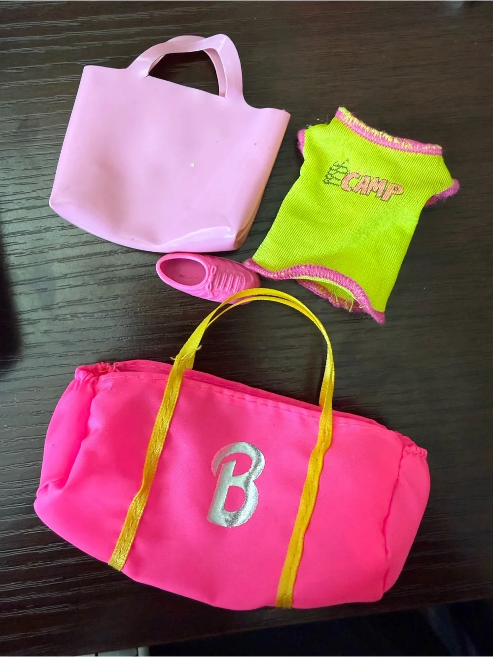 Vintage Barbie Accessories Lot. Gym bag, shoe, camp shirt